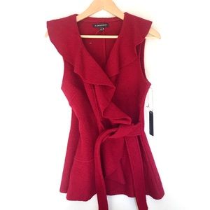 NWT A Giannetti Red Ruffle Wrap Tied Vest Small